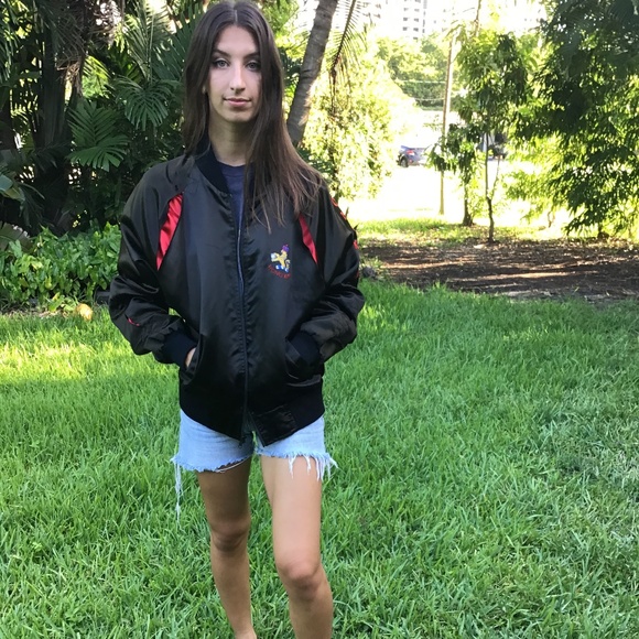 Vintage satin bomber  jacket with embroidery - Picture 8 of 9